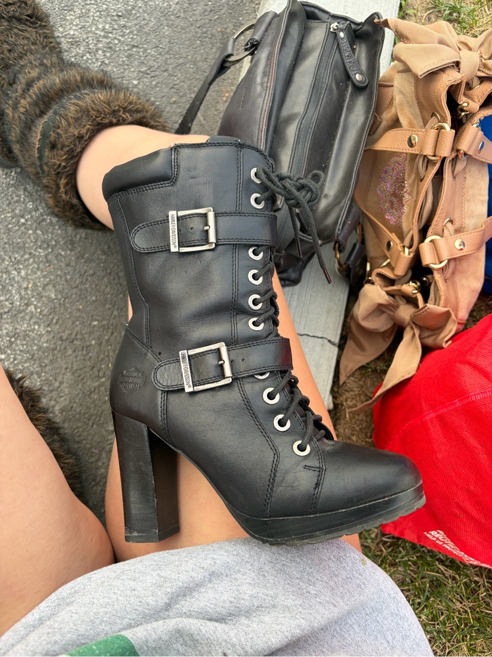 Black Lace-Up Buckle High-Heel Ankle Boots